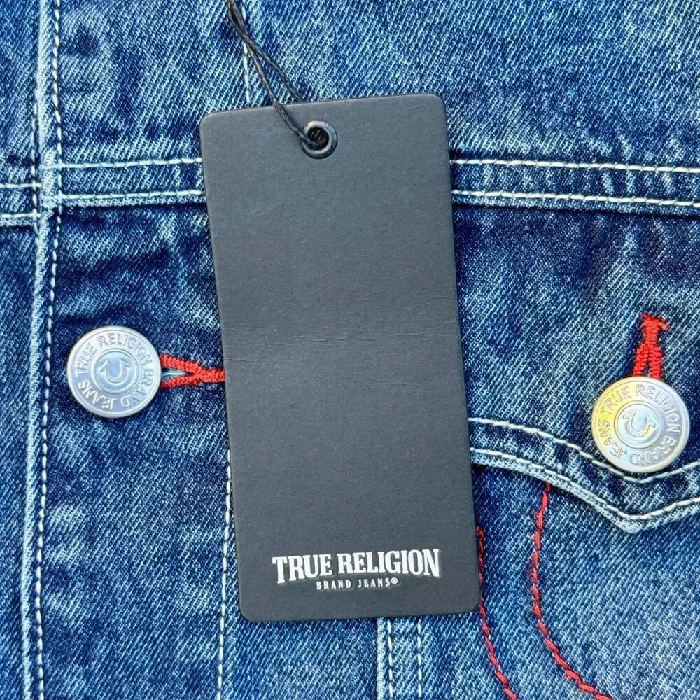 True Religion Brand World Tour Jesse SN Trucker Button Jacket Medium Abyss Wash